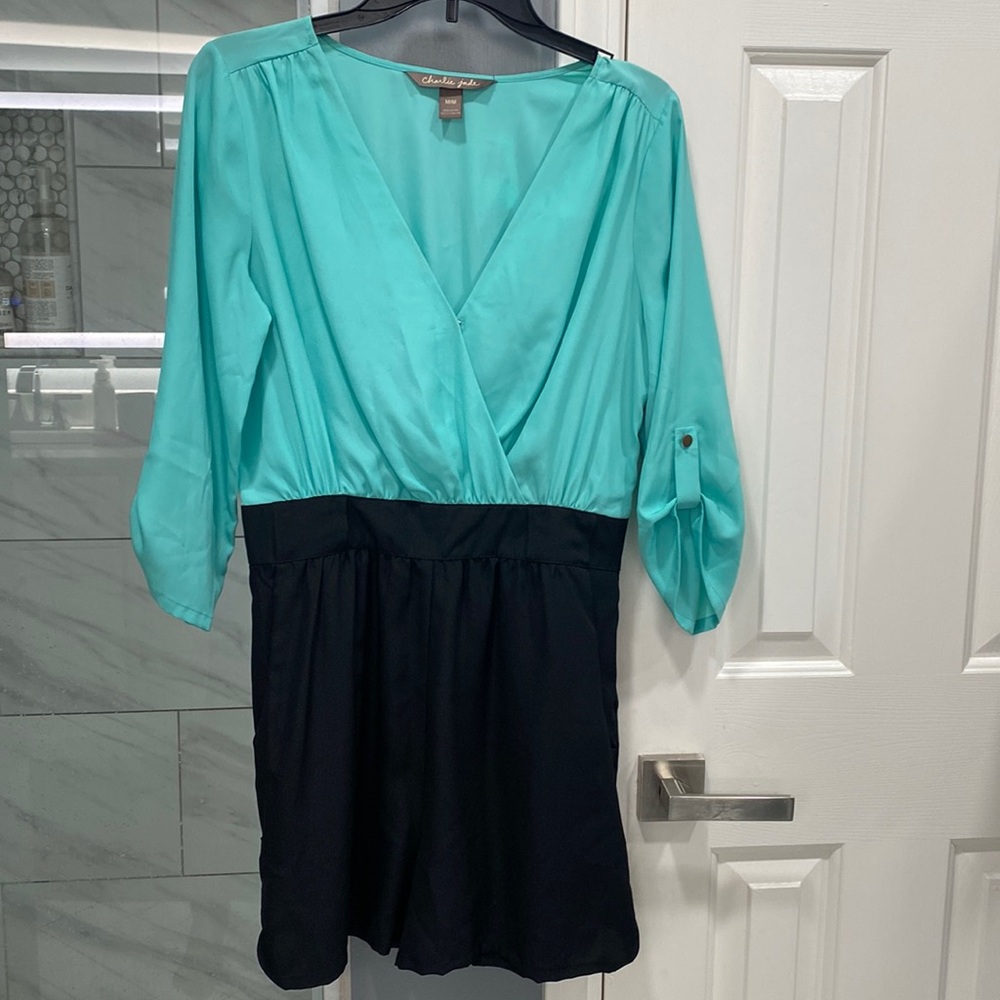 Charlie Jade Shorts Romper Black Mint Teal, size mMediui